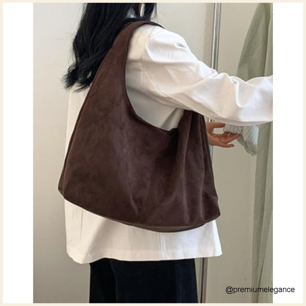 Suede Tote Shoulder Bag Hobo Purse Work Bag Medium Size - Picture 3 of 5